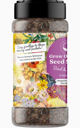 Bulk Wildflower Seed Shaker - Bird & Butterfly Garden Seed Mix | Bulk 180,000+ Seeds of Annual & Perennia l Hummingbird, Flower Seeds for Planting | No Messy Bags or Packets | 8 Ounce