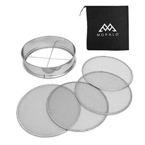 mopalo 12″ soil sieve set with 4 interchangeable mesh screens 1mm, 3mm, 5mm, and 7mm – garden sifter for rocks, seeds, dirt, compost and potting soil