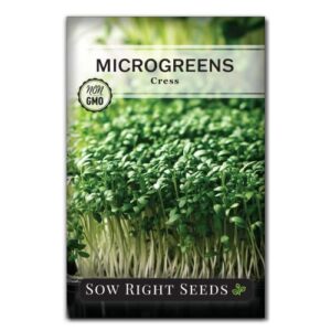 sow right seeds – cress microgreen seed for growing – instructions to quickly grow your own delicious and healthy microgreens – plant indoors with no special equipment – minimum of 12g per packet