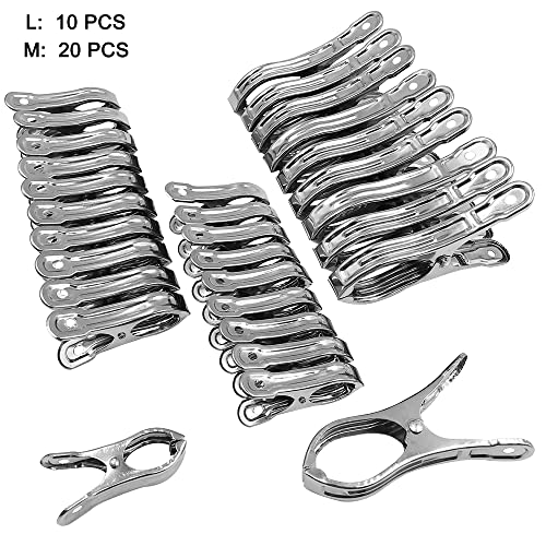 30 Pcs Stainless Steel Clips,DanziX 2.1-Inch 3.6-Inch Clips for Netting Plant Cover Greenhouse Frame Clothes Towel Quilts