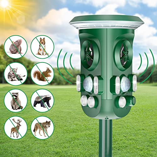 Cat Repellment,Meilen 360° Ultrasonic Animal Repeller Outdoor, Waterproof with Motion Detector,USB/Solar Powered Repellent, Flashing Lights, Repel Dogs,Cat,Fox,Raccoon,Skunk,Rabbit,Squirrels