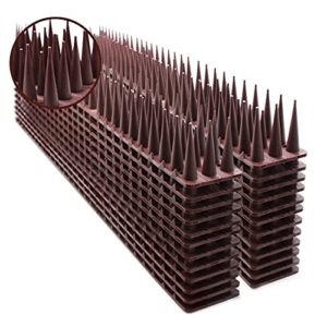 fengzi defender bird spikes, repellent for pigeon, cat, raccoon & small animals – protect your sofa, garden, outdoor walls, anti climb, plastic fence spikes 24pack [34ft], brown, l17.7xw1.57xh1.42 in