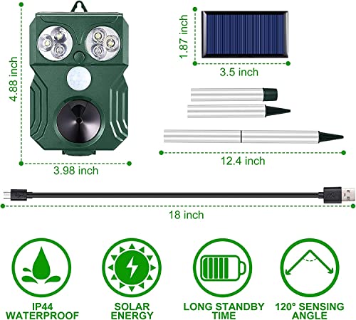 Nevalex Ultrasonic Solar Animal Repeller Outdoor Rabbit Deer Repellent Devices for Garden, Deterrent with Motion Sensor, Strobe Light, Cat Deer Skunk Rat Repellent