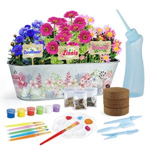 kids paint & planting flower growing kit, 27pcs childrens gardening plant kits arts & crafts garden toy set birthday for girls & boys age 4, 5, 6, 7, 8-12 years old
