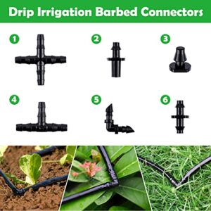 1/4in Drip Irrigation Fittings Kit, 280 Pcs Drip Irrigation Barbed Connectors, Tubing Drip System Parts for Garden Lawn Include Straight Barbs,Single Barbs,Tees,Elbows,End Plug,4-Way Coupling