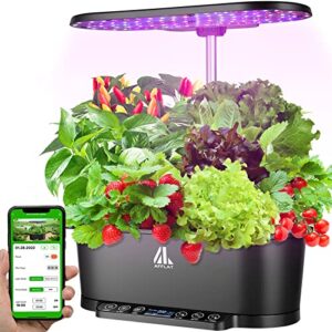 wifi smart garden with 15 pods,hydroponic growing system with alert and app,indoor herb garden with 30.31 inches adjustable height,automatic cycle timer,hydroponic herb garden kit for family kitchen