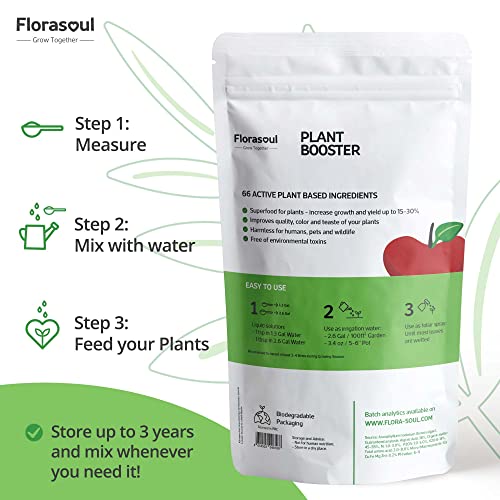 Florasoul All Purpose Liquid Plant Food Vegan Organic Garden Fertilizer Flowers, Vegetables, Herbs, Shrubs, Trees NPK3-4-18 Water Soluble Organic Nutrients 500g/200 Gal