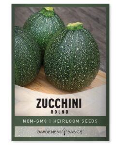 round zucchini seeds for planting heirloom, non-gmo vegetable summer squash container variety- 3 grams seeds great for summer garden by gardeners basics