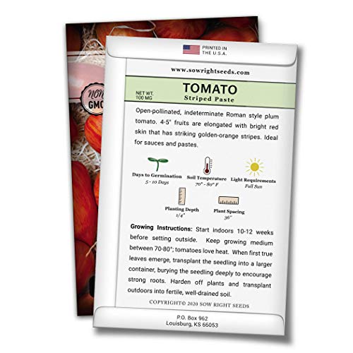 Sow Right Seeds - Striped Paste Tomato Seed for Planting  - Non-GMO Heirloom Packet with Instructions to Plant a Home Vegetable Garden