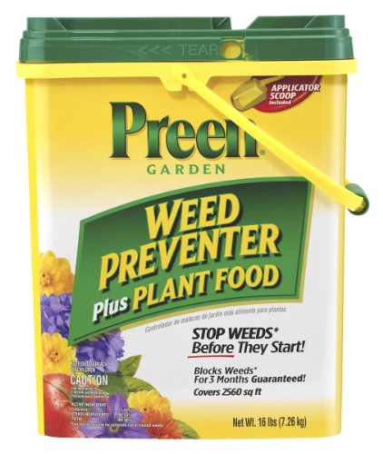 Preen 2164162 Plus Plant Food Garden Weed Preventer, 16 lb. Covers 2,560 sq. ft