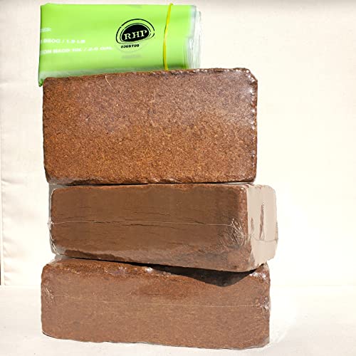 Coco Coir Bricks 5.5 Lbs Pack 3 Coco Bricks RHP Cert pH Balance Buffered Washed Organic Coconut Fiber Soil Compressed Coco Peat Block Indoor Outdoor Plant Flower Vegetable Garden 3 Hydrate/Storage Bag