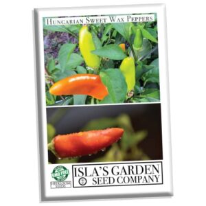 hungarian sweet wax pepper seeds, 100+ heirloom seeds per packet, (isla’s garden seeds), non gmo seeds, botanical name: capsicum annuum