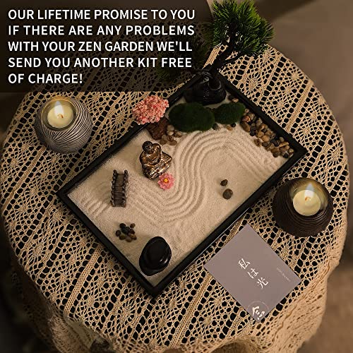 Mindful Gem Zen Garden for Desk, Positive Affirmations Cards, Bonsai Tree, Buddha Statue and Zen Garden Accessories - Home and Office Meditation Decor - Zen Gifts