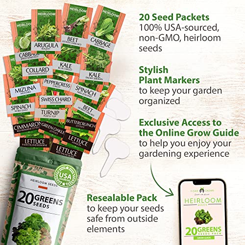 10,000+ Heirloom Lettuce Seeds for Planting Indoors - 95% Germination, Non-GMO Greens Seeds, (20 Varieties): Kale, Spinach, Butter, Oak, Romaine Bibb & More - Lettuce Seeds for Hydroponic Home Garden