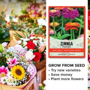 Zinnia Seeds for Planting Outdoors (Pompon) Flower Seed Packet Annual Flower Heirloom, Non-GMO Variety- 800mg Seeds Great for Summer Seeds for Flower Gardens by Gardeners Basics