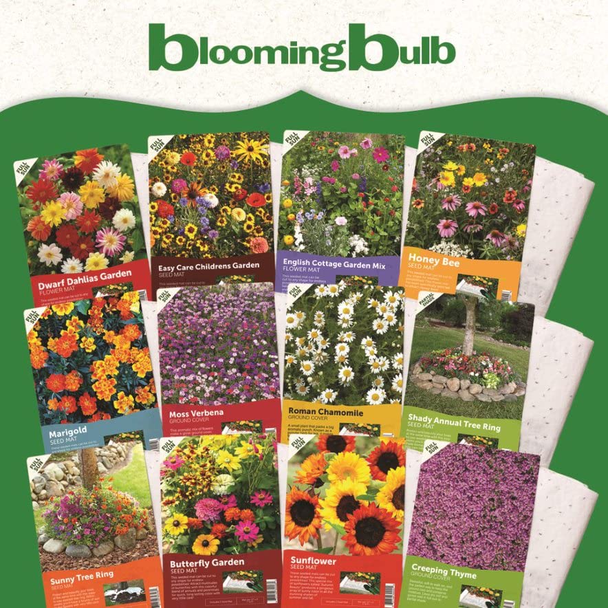 BloomingBulb Seed Mat - Easy to Plant and Grow Garden Seeds - Creates Fragrant, Vibrant Flower Garden – Customizable Flower Beds- English Cottage Garden Mat Green 17''x5''