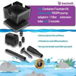 Beckett Corporation CGFK60 Submersible Pump and Container Kit Ideal for Mini Fountains, Water Gardens, and Bird Baths, Black