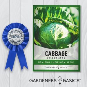 Cabbage Seeds for Planting - Golden Acre Green Heirloom, Non-GMO Vegetable Variety- 1 Gram Approx 225 Seeds Great for Summer, Spring, Fall, and Winter Gardens by Gardeners Basics