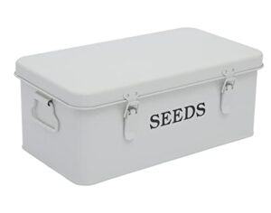 xbopetda seed saving box, metal seed bin, seed storage organizer box, seed packet container with lid, seed envelope storage box, 4 compartments garden seed bin with safety locks-white
