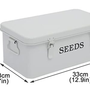Xbopetda Seed Saving Box, Metal Seed Bin, Seed Storage Organizer Box, Seed Packet Container with Lid, Seed Envelope Storage Box, 4 Compartments Garden Seed Bin with Safety Locks-White