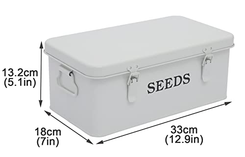 Xbopetda Seed Saving Box, Metal Seed Bin, Seed Storage Organizer Box, Seed Packet Container with Lid, Seed Envelope Storage Box, 4 Compartments Garden Seed Bin with Safety Locks-White