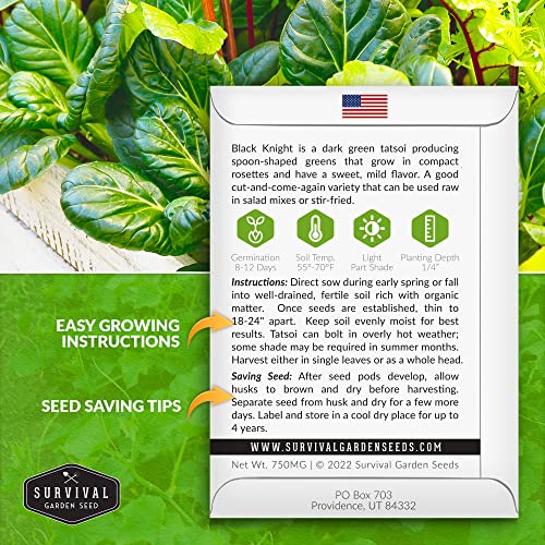 Survival Garden Seeds - Black Knight Tatsoi Seed for Planting - Packet with Instructions to Plant and Grow Delicious Asian Mustard Greens in Your Home Vegetable Garden - Non-GMO Heirloom Variety…