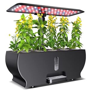 hydroponics growing system indoor garden, herb garden kit indoor 9 pods with led grow light for home kitchen, adjustable height silent water pump automatic timer fresh herbs vegetables (black)