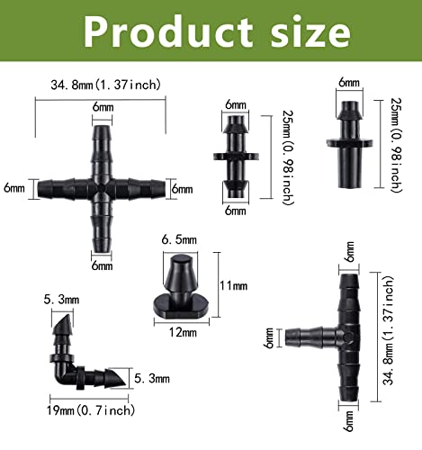 Dianrui 290PCS Drip Irrigation Fittings Kit, Barbed Connectors Parts 1/4'' Barbed Connectors Irrigation Fittings Kit for Garden Lawn Flower Pot Sprinkler Systems K1-042-set