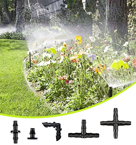 Dianrui 290PCS Drip Irrigation Fittings Kit, Barbed Connectors Parts 1/4'' Barbed Connectors Irrigation Fittings Kit for Garden Lawn Flower Pot Sprinkler Systems K1-042-set