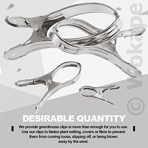 Wokape 40Pcs 3.5 Inch Stainless Steel Garden Clips, Heavy Duty Clamps with Large Open, Strong Grip Clips for Greenhouse Plant Cover Netting/ Garden Shade Cloth/ Beach Towel/ Clothespins/ Quilt