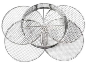 practicool garden potting mesh sieve – sifting pan – stainless steel riddle – mix soil filter – with 4 interchangeable mesh sizes – 3, 6 , 9, 12mm