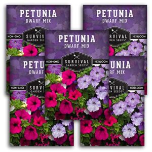 survival garden seeds – dwarf petunia seed mix for planting – 5 packs with instructions to plant and grow colorful flowers to attract pollinators to your home garden – non-gmo heirloom variety