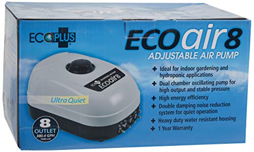 EcoPlus 380 GPH (1440 LPH, 13W) Air Pump w/ 8 Outlets | Aquarium, Fish Tank, Fountain, Pond, Hydroponics