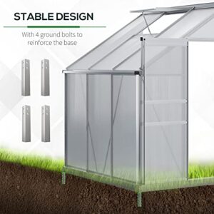 Outsunny 6' x 4' Aluminum Lean-to Greenhouse Polycarbonate Walk-in Garden Greenhouse with Adjustable Roof Vent, Rain Gutter and Sliding Door for Winter, Clear