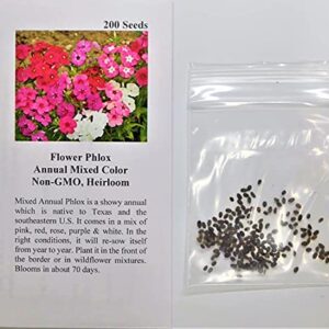 David's Garden Seeds Flower Phlox Annual Mixed Color (Multi) 200 Non-GMO, Heirloom Seeds