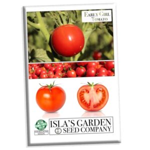 “early girl” tomato seeds for planting, 25+ seeds per packet, (isla’s garden seeds), non gmo seeds, botanical name: solanum lycopersicum, 90% germination rate, great home garden gift