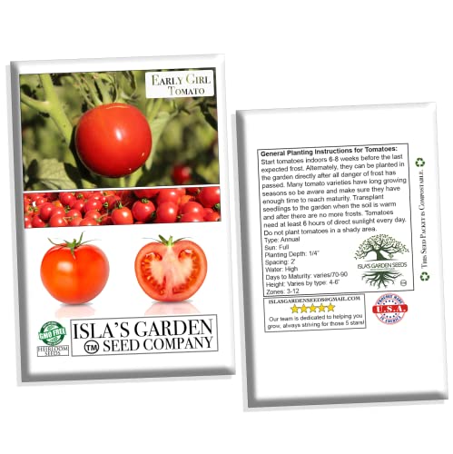 "Early Girl" Tomato Seeds for Planting, 25+ Seeds Per Packet, (Isla's Garden Seeds), Non GMO Seeds, Botanical Name: Solanum lycopersicum, 90% Germination Rate, Great Home Garden Gift