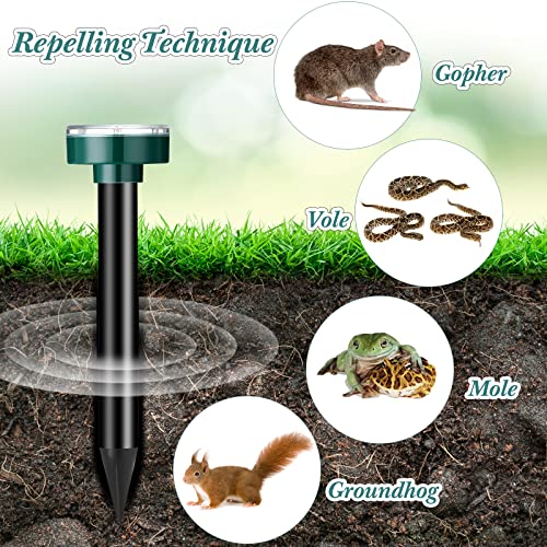 Kittmip Solar Mole Repellent Ultrasonic Powered Outdoor Sound Wave Deterrent for Lawn Garden Snakes Moles Gophers Groundhogs Voles and Other Burrowing Mice, Round (18)