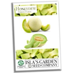 “green flesh” honeydew seeds for planting, 50+ heirloom seeds per packet, (isla’s garden seeds), non gmo seeds, botanical name: cucumis melo, great home garden gift