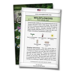 Sow Right Seeds - Wildflowers Seeds to Plant in Partial Shade - Full Instructions for Planting and Growing a Beautiful Wild Flower Garden; Non-GMO Heirloom Seeds; Wonderful Gardening Gift (1)