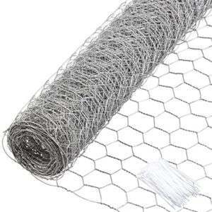 qlvily chicken wire 13.7″ x 393.7″ poultry wire netting, hexagonal galvanized mesh garden fence barrier, pet/rabbit/chicken wire fencing, with 100 pcs cable zip ties