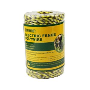 farmily portable electric fence polywire, 656 feet 200 meter, 6 conductors, yellow and black color, easy to install repair splice and rewind