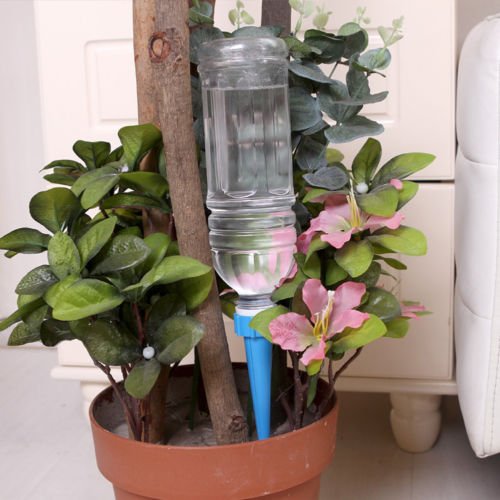 JTW- Lot of 12 Pcs Get Straight to The Root - Automatic Garden Cone Watering Spike Plant Flower Waterers Bottle Irrigation Plastic (L13 cm,dai 3cm) Green Blue Color