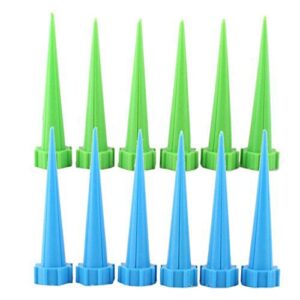 JTW- Lot of 12 Pcs Get Straight to The Root - Automatic Garden Cone Watering Spike Plant Flower Waterers Bottle Irrigation Plastic (L13 cm,dai 3cm) Green Blue Color
