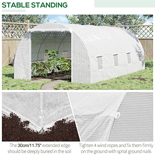 Outsunny 234.25" x 118" x 82.75" Walk-in Tunnel Greenhouse Garden Warm House Large Hot House Kit with 8 Roll-up Windows & Roll Up Door, Steel Frame, White