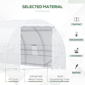 Outsunny 234.25" x 118" x 82.75" Walk-in Tunnel Greenhouse Garden Warm House Large Hot House Kit with 8 Roll-up Windows & Roll Up Door, Steel Frame, White