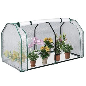 lynslim 2pcs mini greenhouse, 48″ x24x 21.6″,pe cover,large zipper doors,indoor outdoor garden green house flowerpot cover