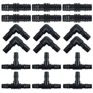 Leadrise 18 Pieces Drip Irrigation Fittings Kit 1/2" Tubing Set, 6 Tees, 6 Couplings, 6 Elbows Connectors for Rain Pipe and Sprinkler Systems