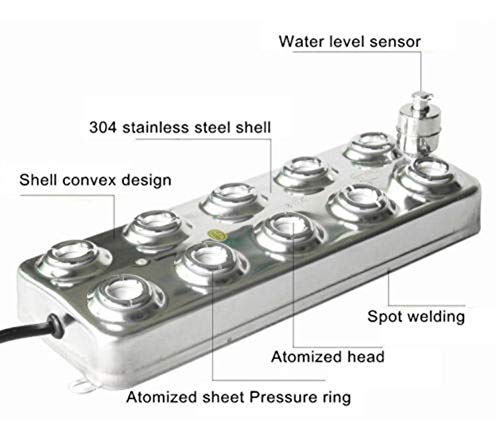 TOPCHANCES 13.5 kg/h 3Pcs 10 Head Ultrasonic Mist Maker Fogger Air Humidifier w/ 1050W Transformer Accessories Fountain Pond Atomizer for Greenhouse Hydroponics Garden/Lawn/Pond 220V