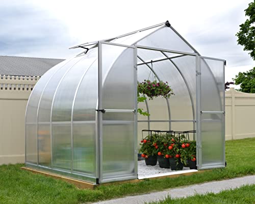 Palram - Canopia Bella Hobby Greenhouse, 8' x 8', Silver with Twin Wall Glazing